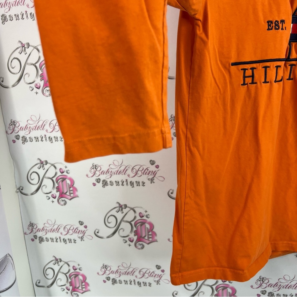 Tommy Hilfiger long sleeve embroidered front Vibrant Orange Graphic Tee - Picture 7 of 11